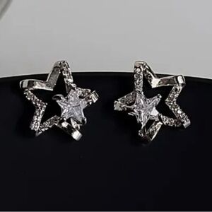Silver Star Sparkle Stud Earrings - Women's Jewelry